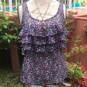 EXPRESS FLORAL FLIRTY FLOWY SLEEVELESS TOP Small